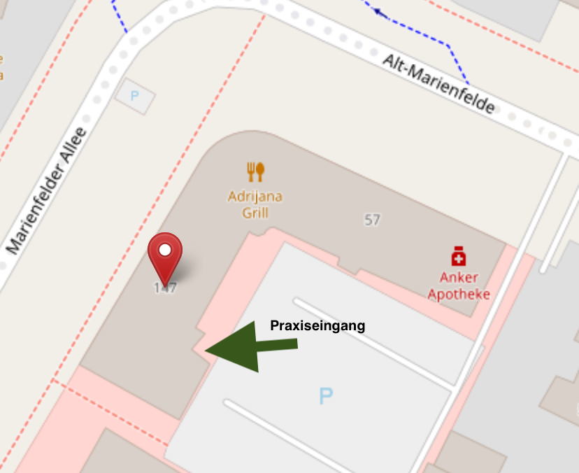 Lage der Praxis, Marienfelder Allee 147, Berlin